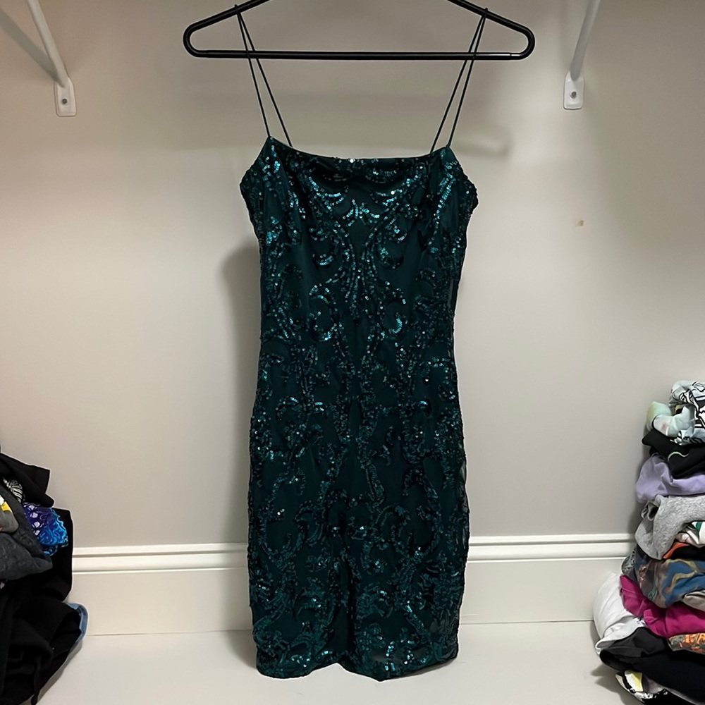 Worn once mini homecoming dress, the color is more turquoise